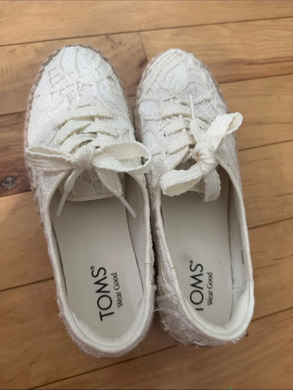 Toms Cream Lace Espadrille Platform Sneakers